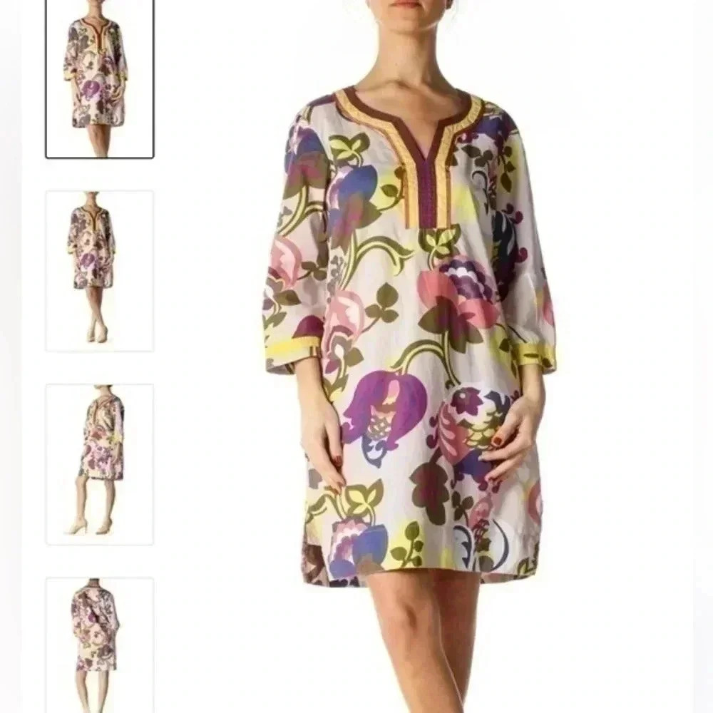 Boden | Resort Floral Tunic Mandarin Collar Cover Up Women’s Size 6 Small S